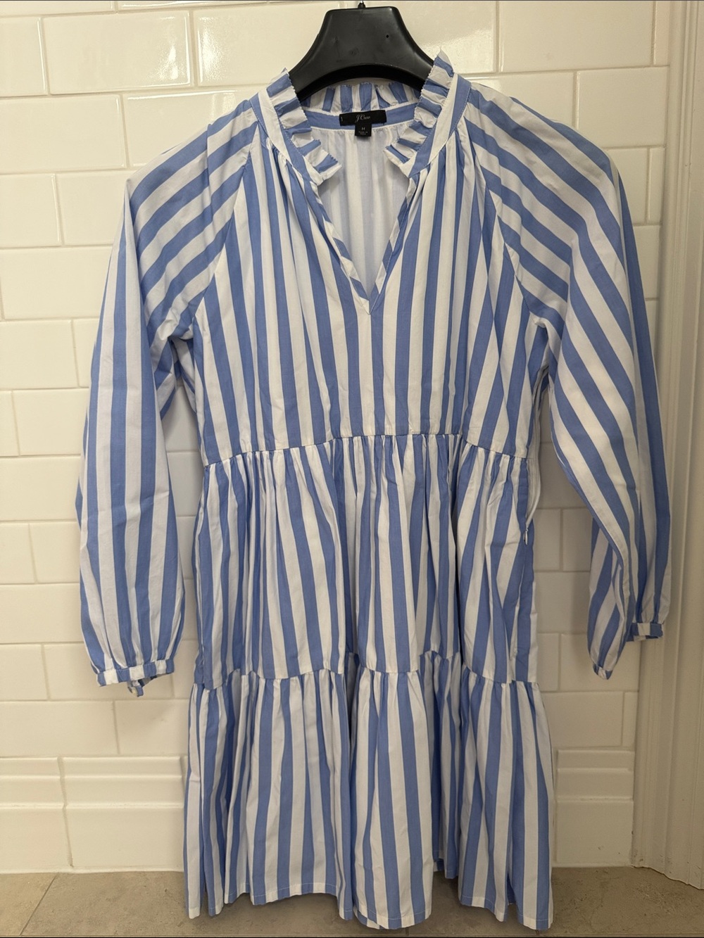 JCrew Blue and White Striped Tiered Shirt Dress M